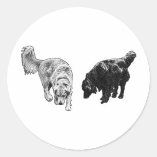 Moonlit Halftone Profiles — Retriever Duo Classic Round Sticker