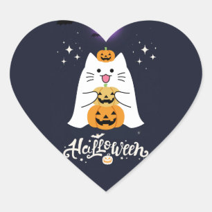 Moonlit Halloween Cat – Spooky & Sweet Night Heart Sticker