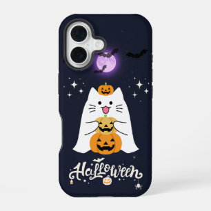 Moonlit Halloween Cat – Spooky & Sweet Night iPhone 16 Case