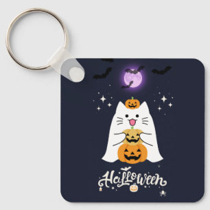 Moonlit Halloween Cat – Spooky & Sweet Night Key Ring
