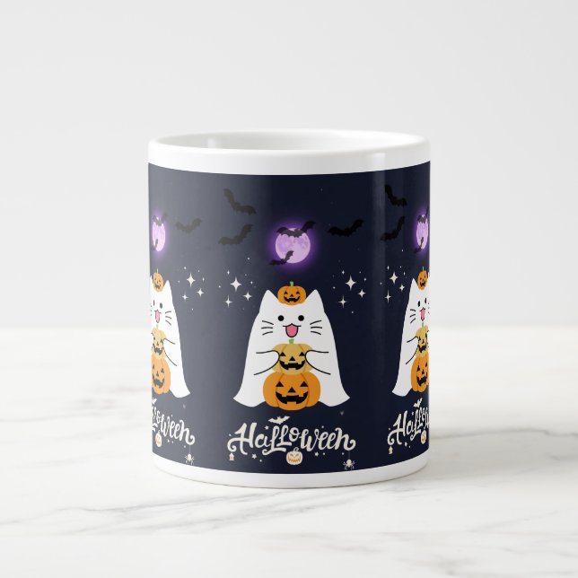 Moonlit Halloween Cat – Spooky & Sweet Night Large Coffee Mug (Front)