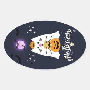 Moonlit Halloween Cat – Spooky & Sweet Night Oval Sticker