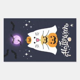 Moonlit Halloween Cat – Spooky & Sweet Night Rectangular Sticker