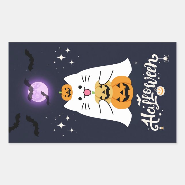 Moonlit Halloween Cat – Spooky & Sweet Night Rectangular Sticker (Front)