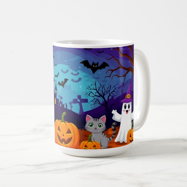 Moonlit Halloween Scene and Pumpkins 🏚️ Coffee Mug (Front Right)