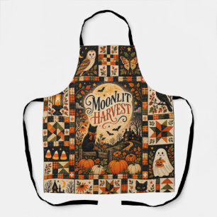 Moonlit Harvest Vintage Halloween Patchwork Apron