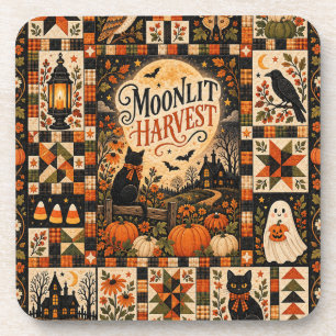 Moonlit Harvest Vintage Halloween Patchwork Coaster