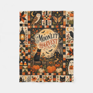 Moonlit Harvest Vintage Halloween Patchwork Fleece Blanket