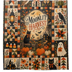 Moonlit Harvest Vintage Halloween Patchwork Shower Curtain