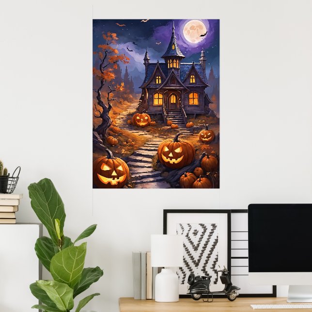 Moonlit Haunt: A Halloween Fantasy Poster (Home Office)