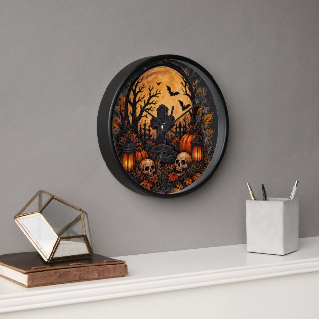 Moonlit Haunted Graveyard Gothic Halloween Cemeter Clock (Office)
