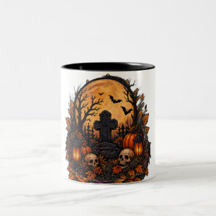 Moonlit Haunted Graveyard Gothic Halloween Cemeter Two-Tone Coffee Mug