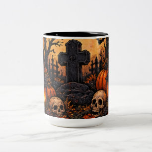 Moonlit Haunted Graveyard Gothic Halloween Cemeter Two-Tone Coffee Mug
