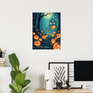 Moonlit Haunted House Pathway Poster
