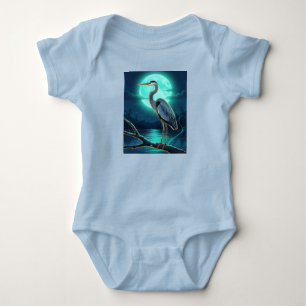 Moonlit Heron – Colourful Night Wildlife Art Baby Bodysuit