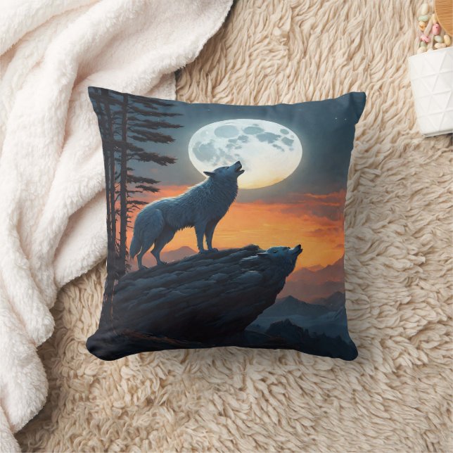 Moonlit Howl of the Wild Wolves at Dusk Cushion (Blanket)