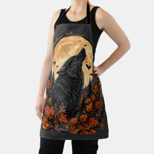 Moonlit Howling Wolf Gothic Halloween Spooky Night Apron
