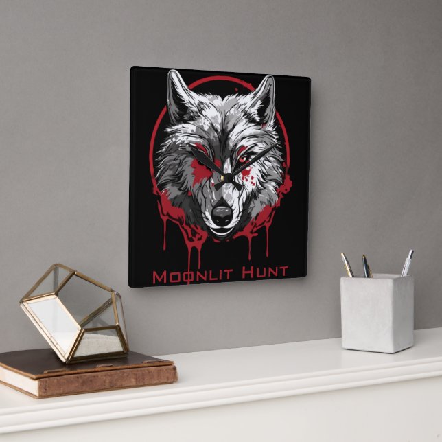 Moonlit Hunt Square Wall Clock (Office)