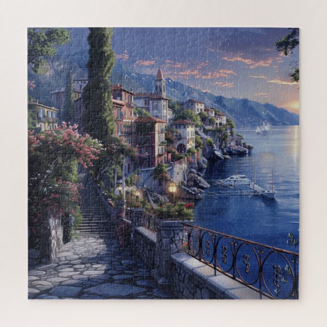 Moonlit Italian Coastal Path - Romantic Nightscape Jigsaw Puzzle (Vertical)