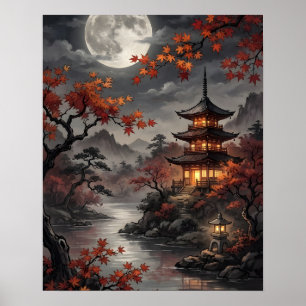 Moonlit Japanese Sakura Poster