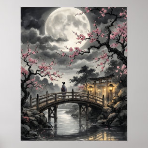 Moonlit Japanese Sakura Poster
