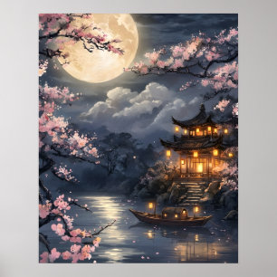 Moonlit Japanese Sakura Poster