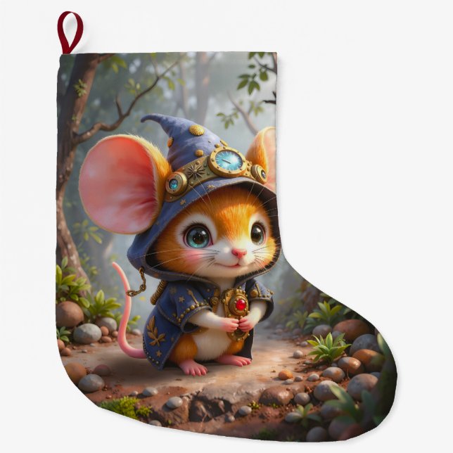 Moonlit Keeper of Tiny Wonders.  Large Christmas Stocking (Front)
