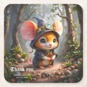 Moonlit Keeper of Tiny Wonders. Square Paper Coaster