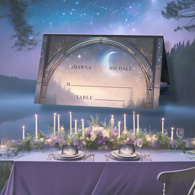 Moonlit Lake Forest Fantasy Wedding Reception Place Card (Creator Uploaded)