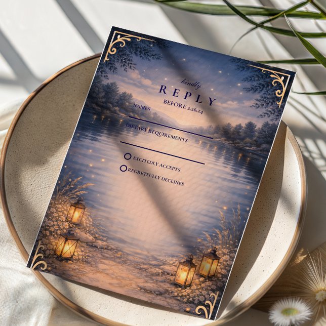 Moonlit Lake Forest Romance Wedding RSVP Card (Creator Uploaded)