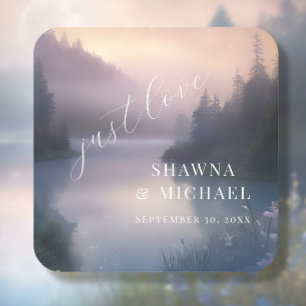 Moonlit Lake Forest Woodland Fantasy Wedding Square Paper Coaster
