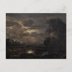 Moonlit Landscape with Bridge Postcard