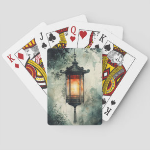 Moonlit Lantern Sumi-E Watercolor (3) Playing Cards