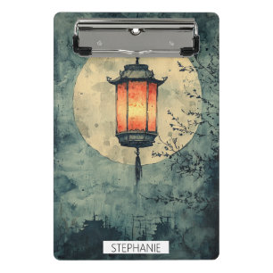 Moonlit Lantern Sumi-E Watercolor Mini Clipboard