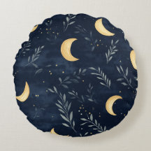 Moonlit Leaves Round Throw Pillow