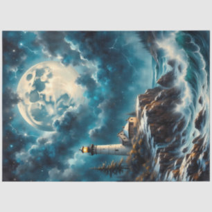 Moonlit Lighthouse Cliff – Fantasy Night Seascape  Tissue Paper