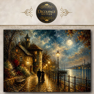 Moonlit Lighthouse Harbour Walk Decoupage Tissue Paper