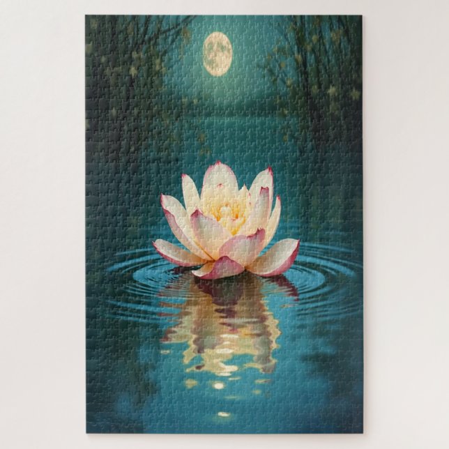 Moonlit Lotus Flower Puzzle (Vertical)
