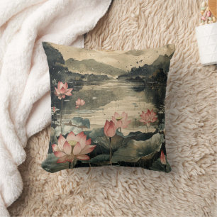 Moonlit Lotus Lake (1) Cushion