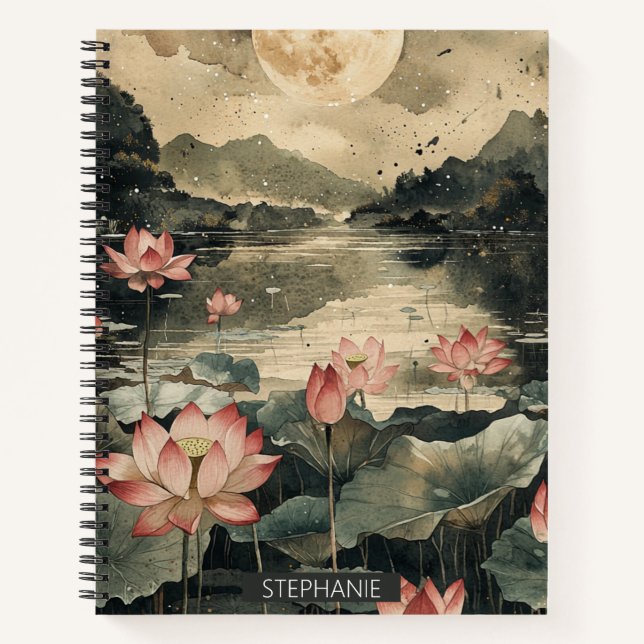 Moonlit Lotus Lake (1) Notebook (Front)