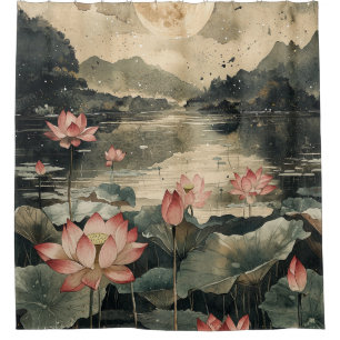 Moonlit Lotus Lake (1) Shower Curtain