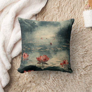 Moonlit Lotus Lake (2) Cushion