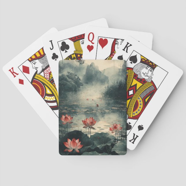 Moonlit Lotus Lake (2) Playing Cards (Back)