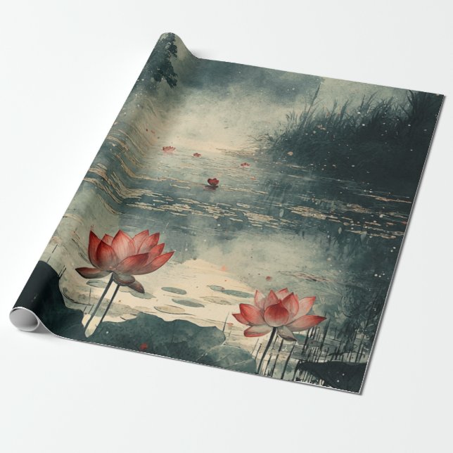 Moonlit Lotus Lake (2) Wrapping Paper (Unrolled)