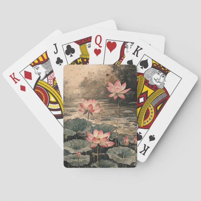 Moonlit Lotus Lake (3) Playing Cards (Back)