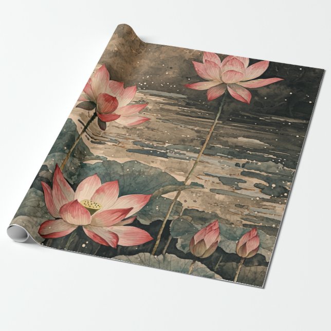 Moonlit Lotus Lake (3) Wrapping Paper (Unrolled)