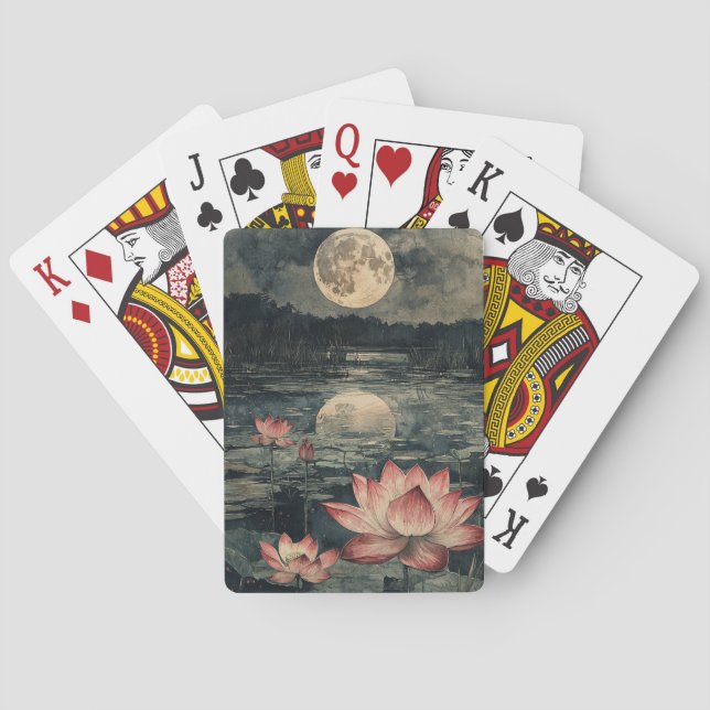 Moonlit Lotus Lake (4) Playing Cards (Back)