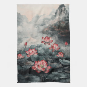 Moonlit Lotus Lake (5) Tea Towel