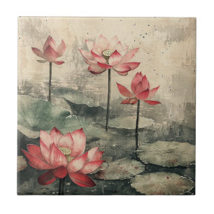Moonlit Lotus Lake (6) Ceramic Tile