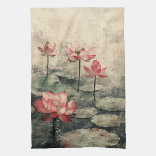 Moonlit Lotus Lake (6) Tea Towel